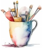 watercolor image of paint brushes in a mug