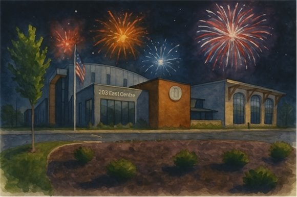 Senior Center with fireworks