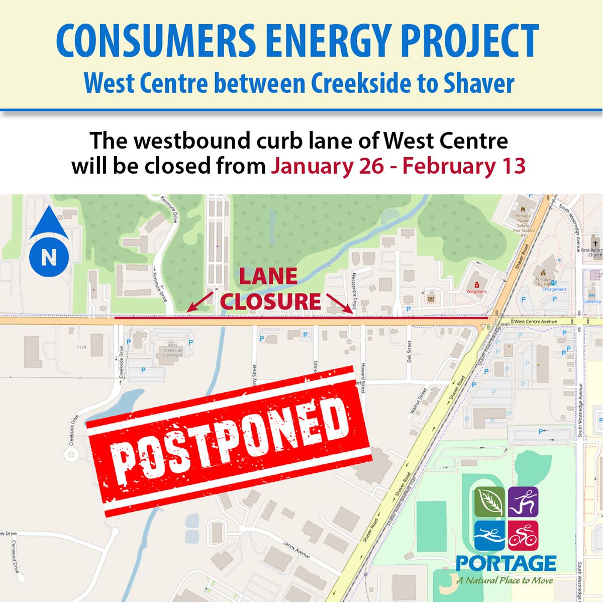 2025 01-16 UPDATED West Centre Avenue Lane Closure