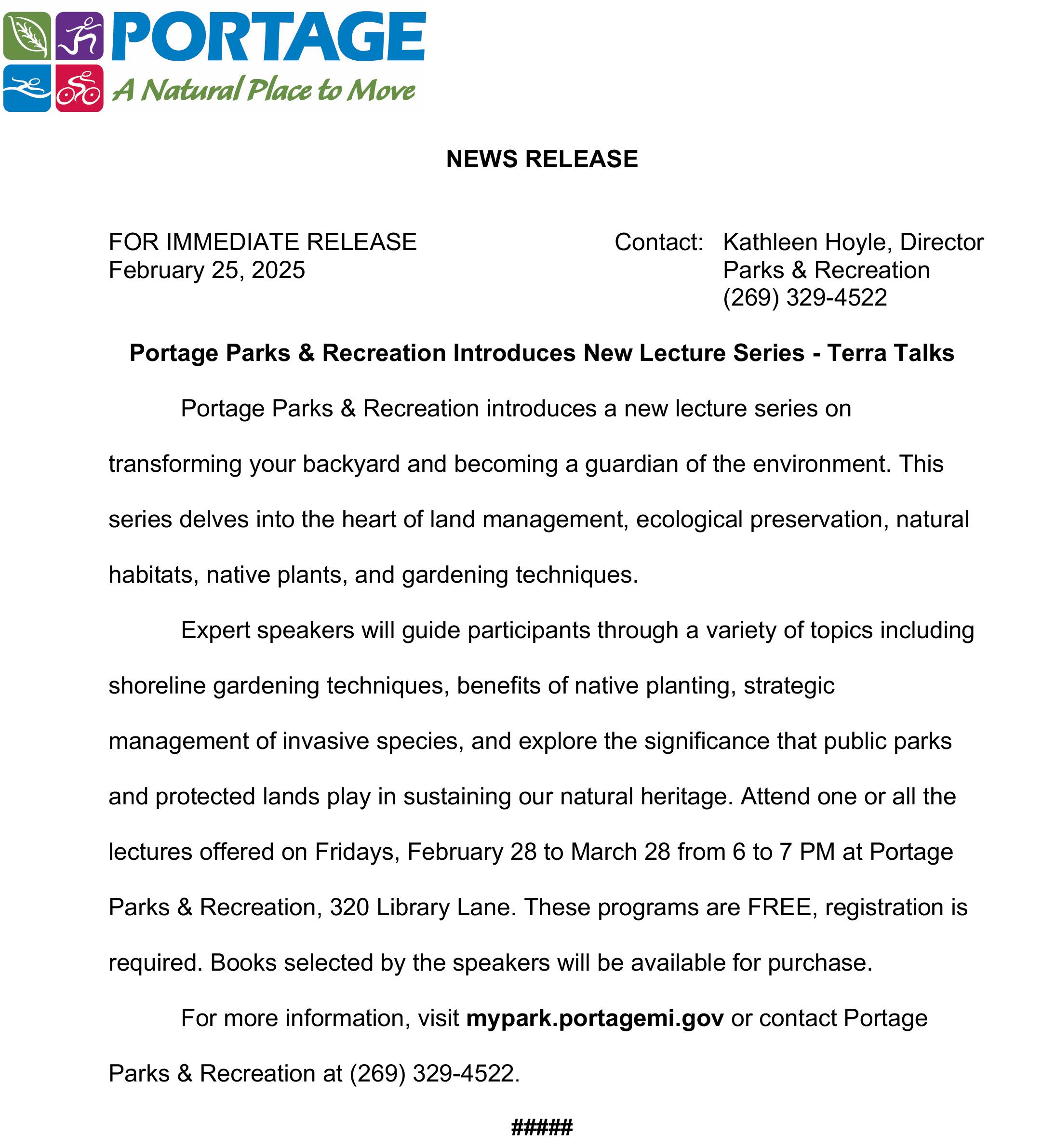 2025 02-25 Portage Parks Recreation New Lectures Series- Terra Talks