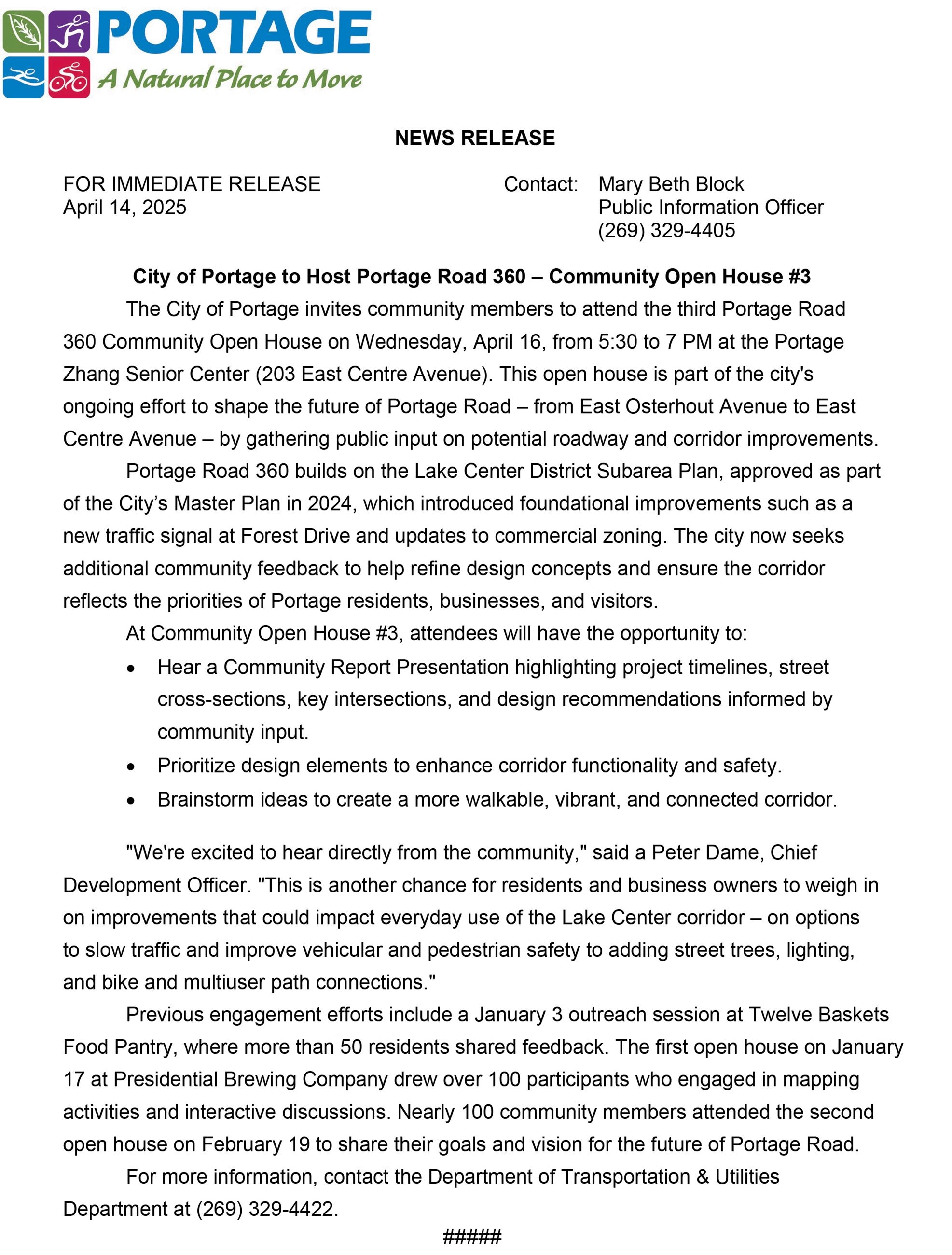 Community Open House 3 News Release