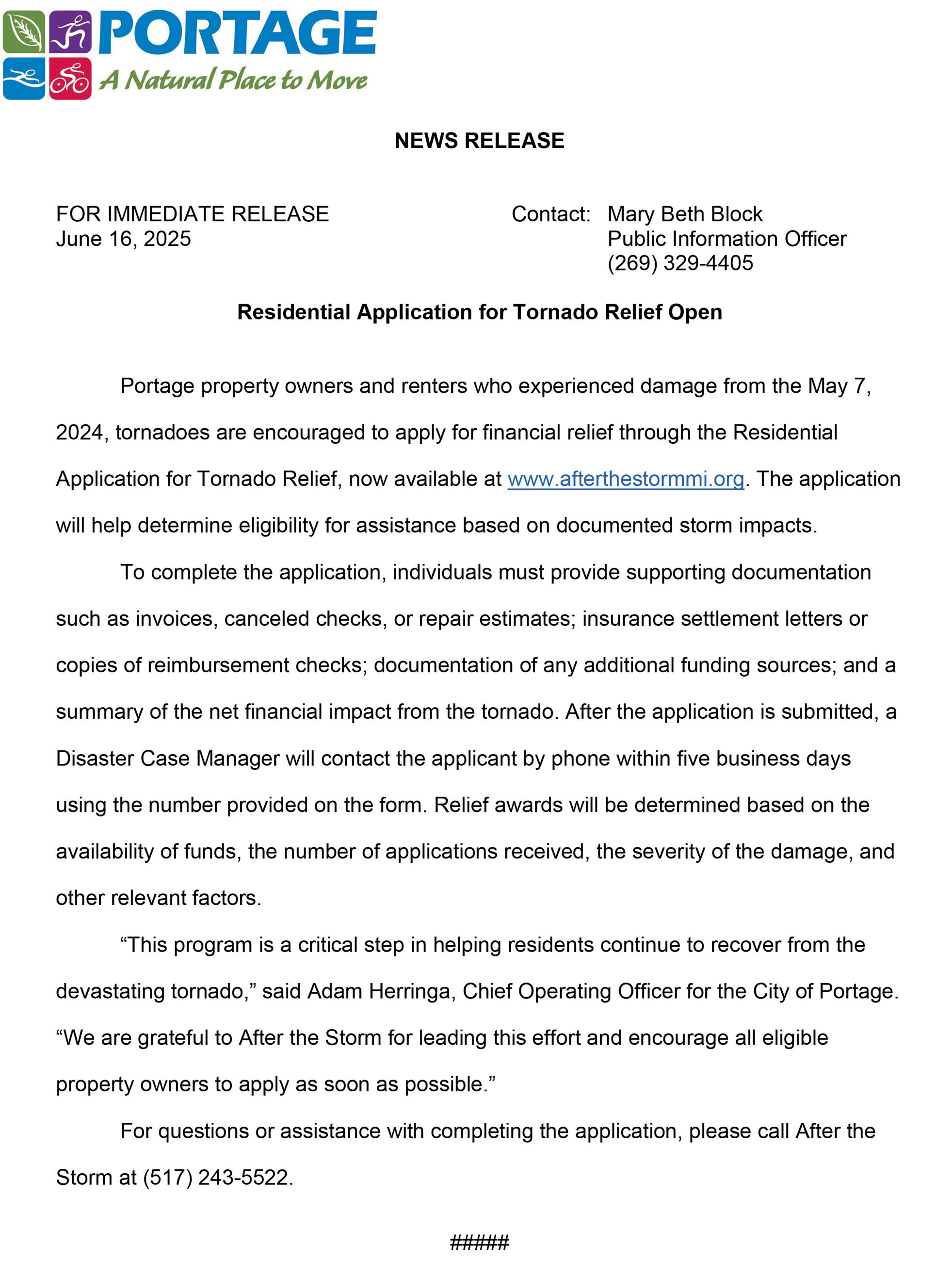 2025 06-16 Residential Assistance Applications News Release