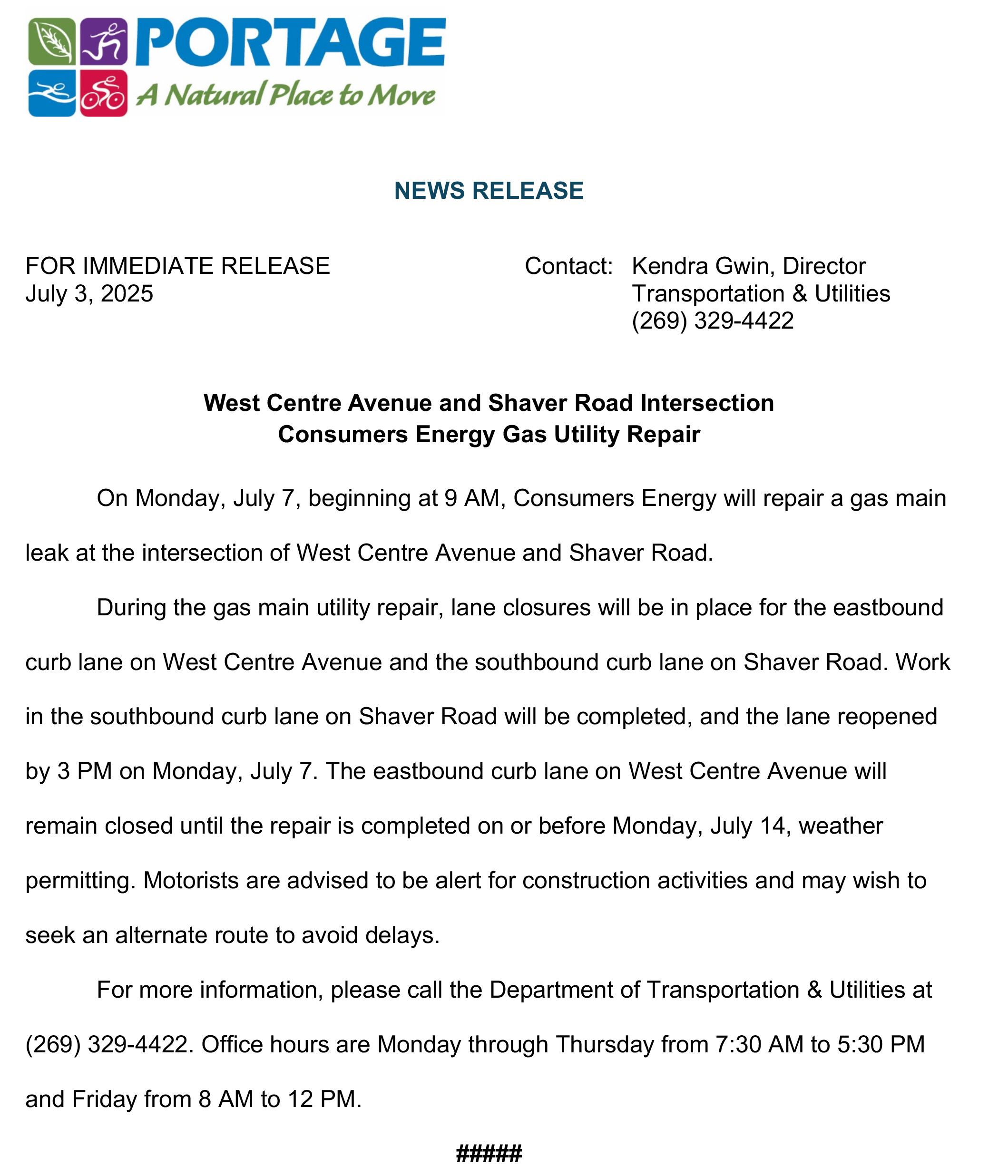 2025-07-03 West Centre Lane and Shaver Road Consumers Gas Repair