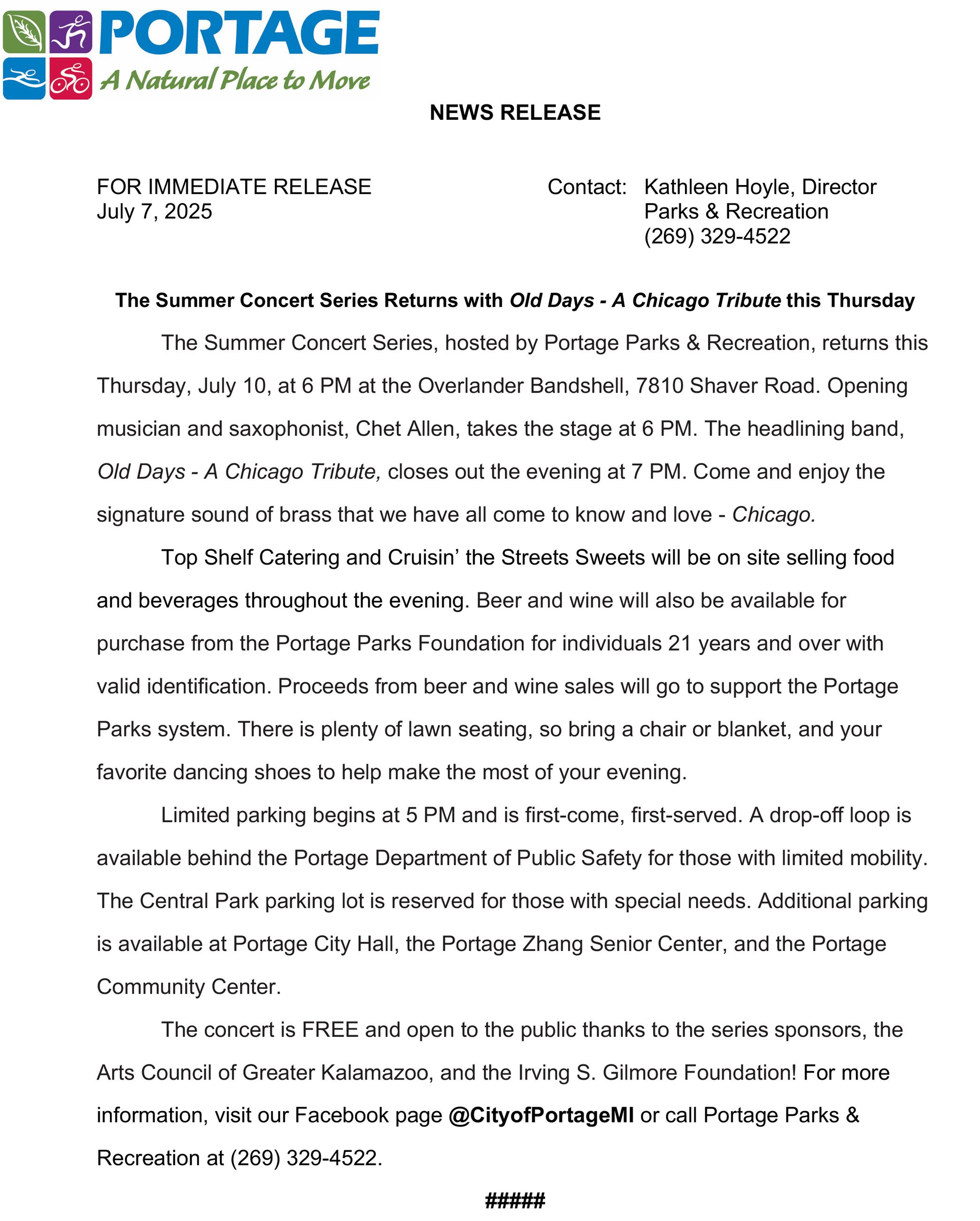 2025 07-07 Summer Concert Series Old Days Chicago Tribute