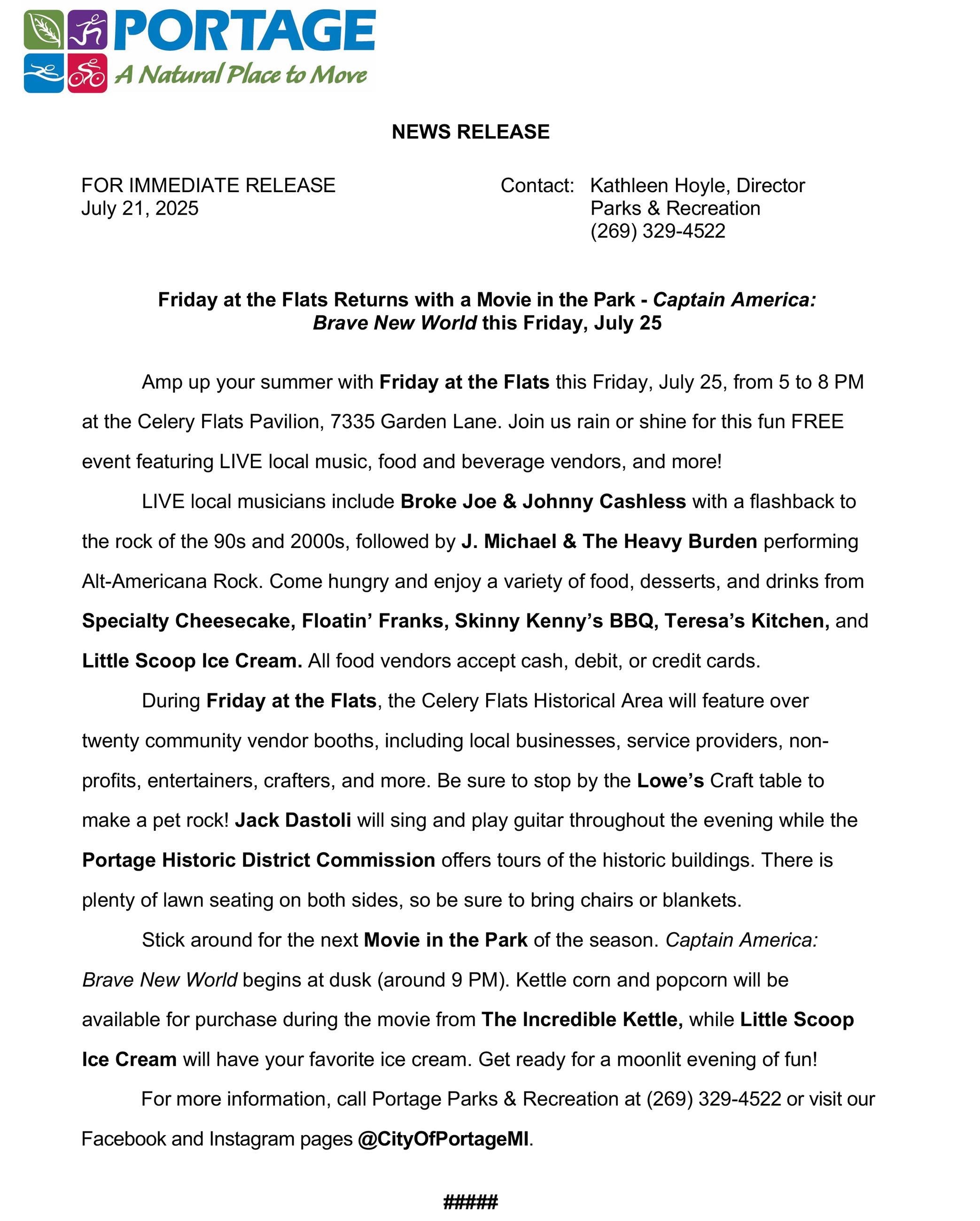 2025 07-21 Friday at the Flats and Movie in the Park