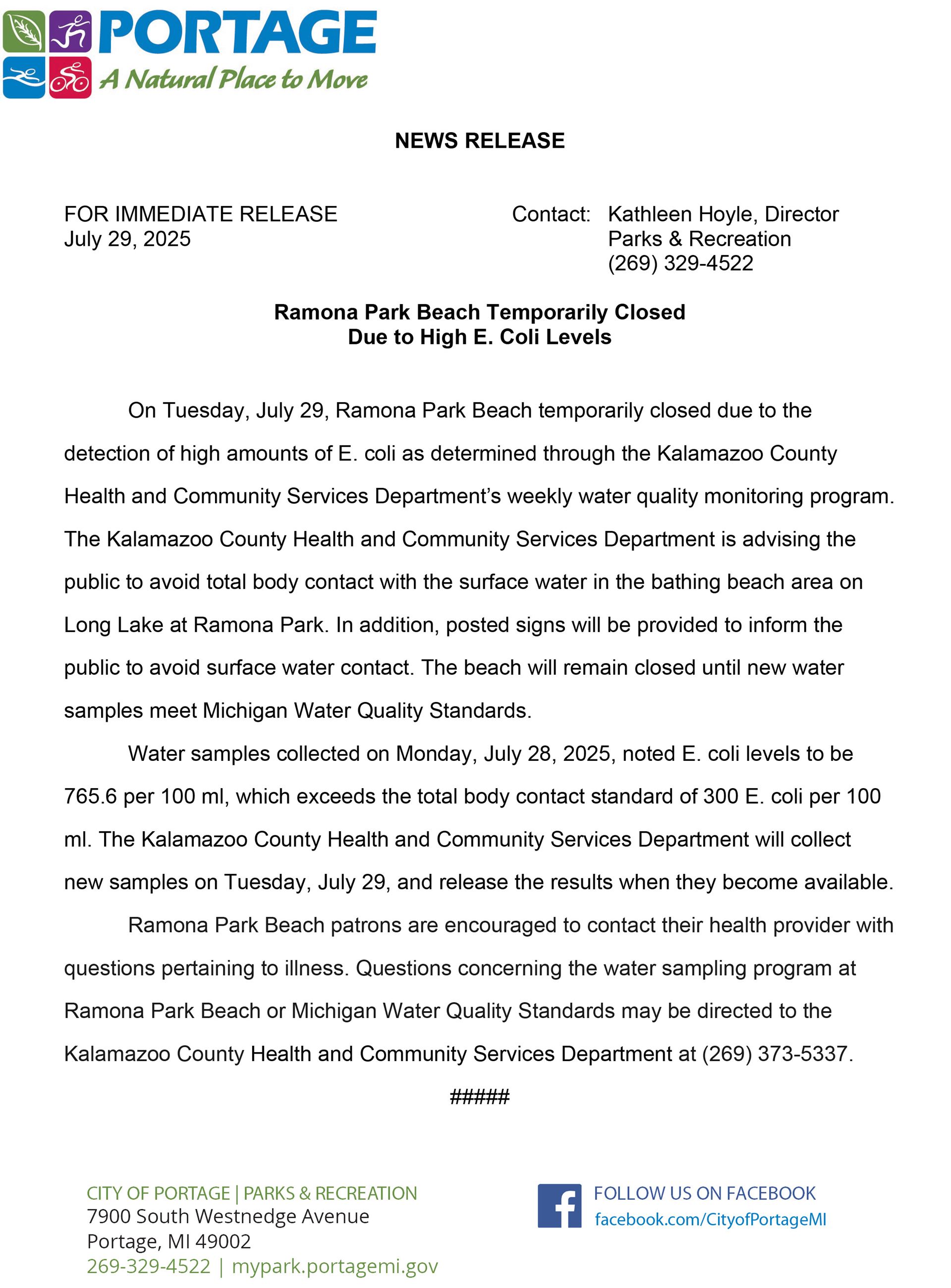 2025 07-29 Ramona Beach Closed - E. Coli