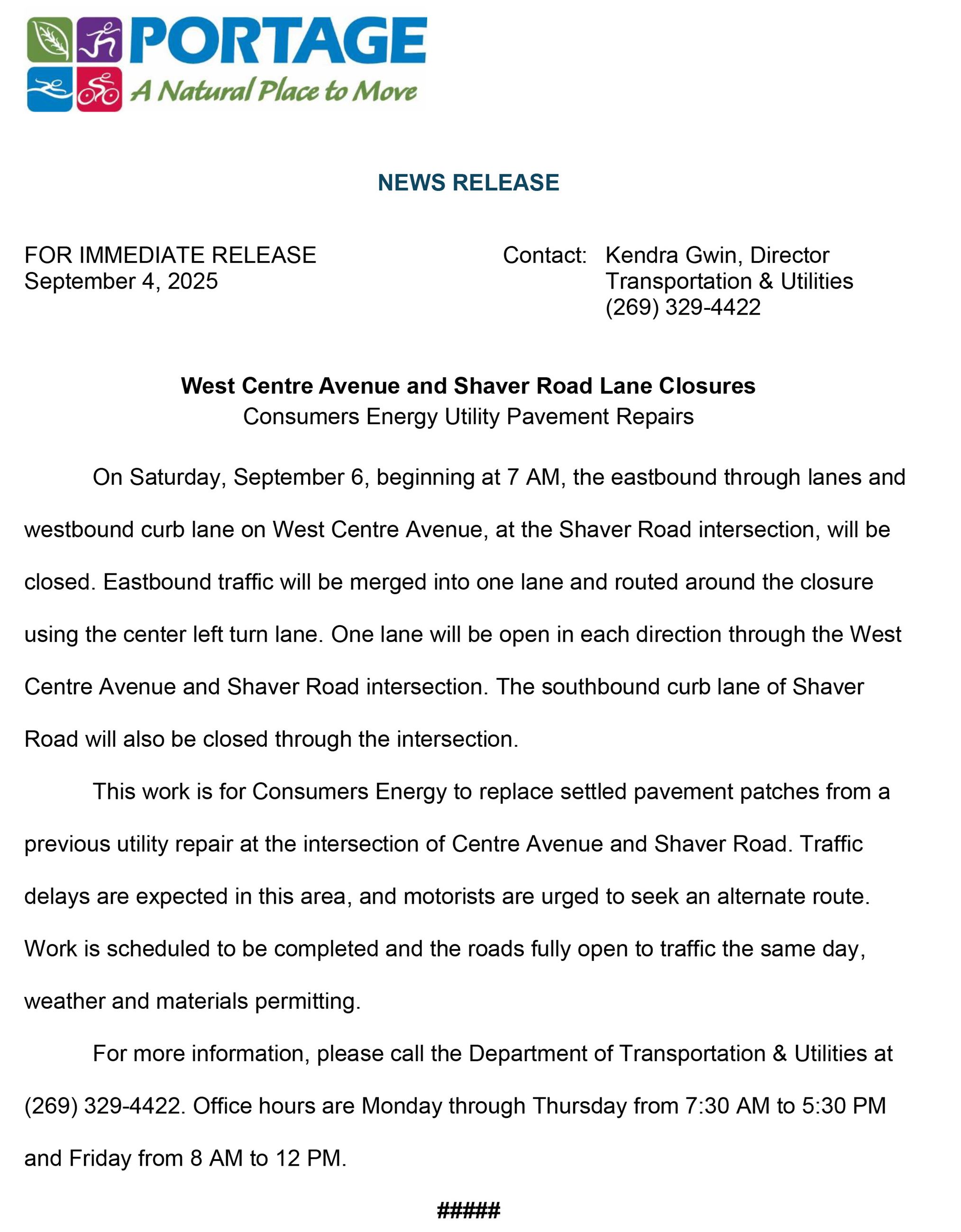 2025 09-04 W Centre Lane and Shaver Road Consumers Gas Patch Repairs