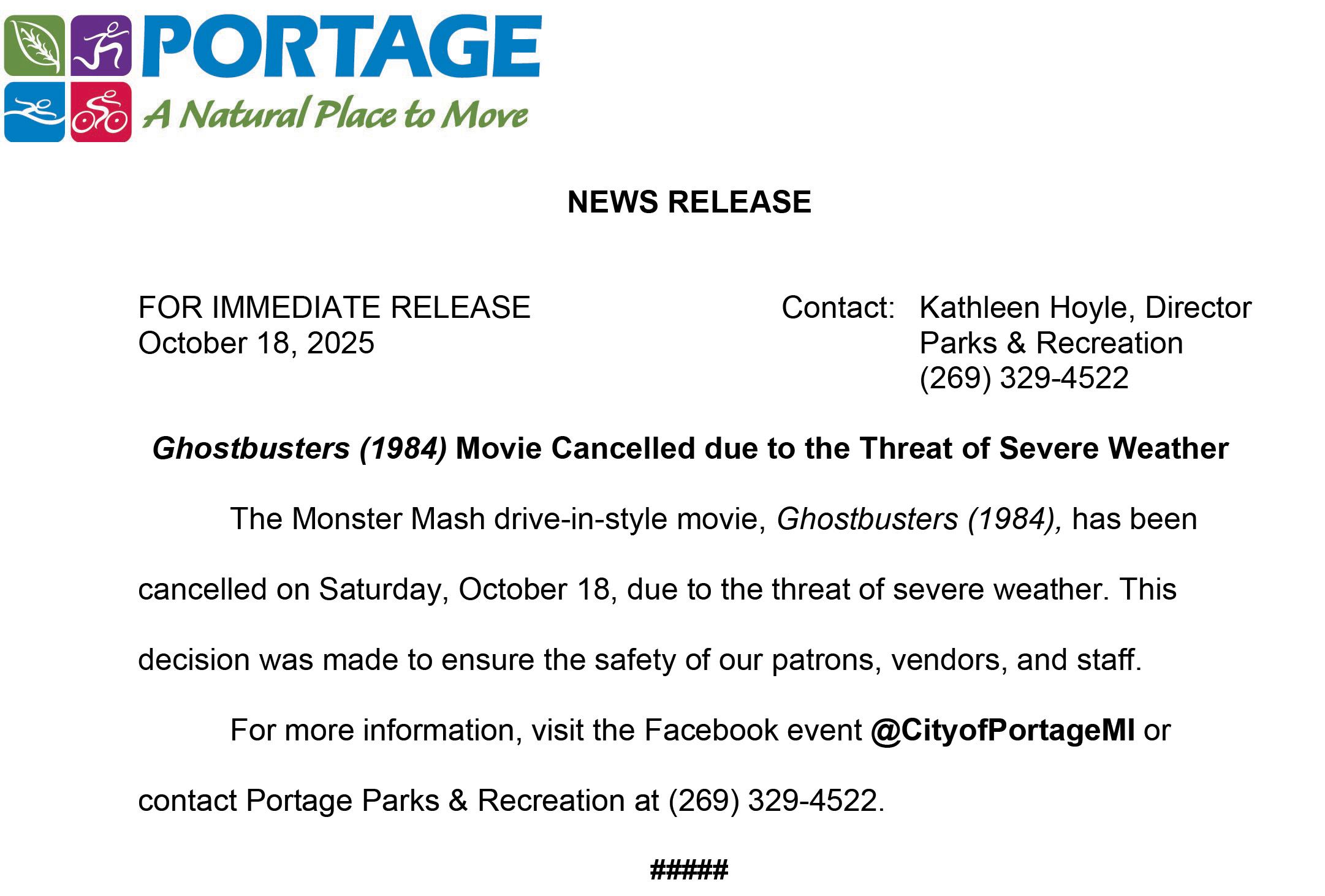 2025 10-18  Ghostbusters Movie Cancelled Due to Severe Weather