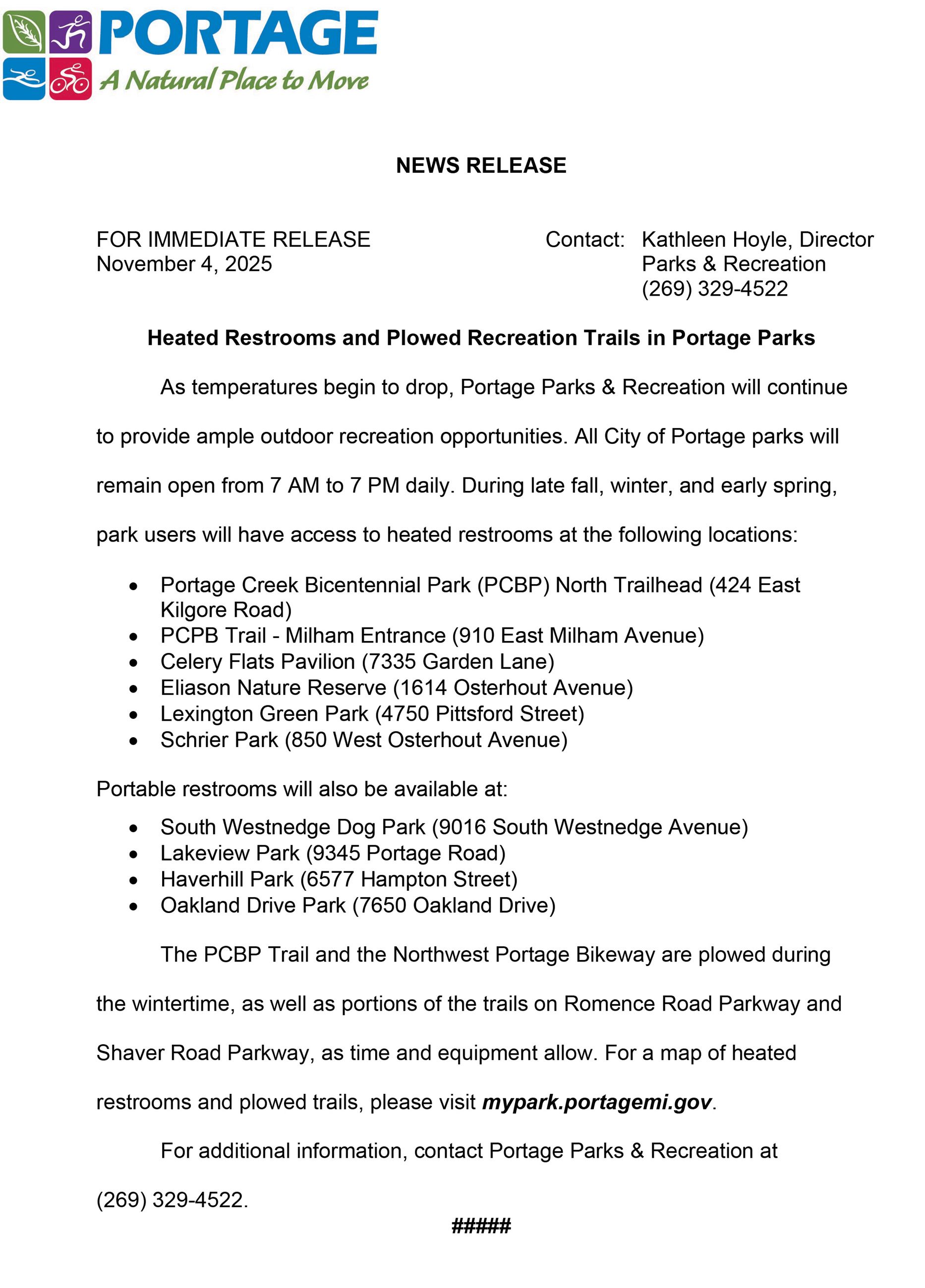 2025 11-04 Heated Restrooms and Plowed Trails