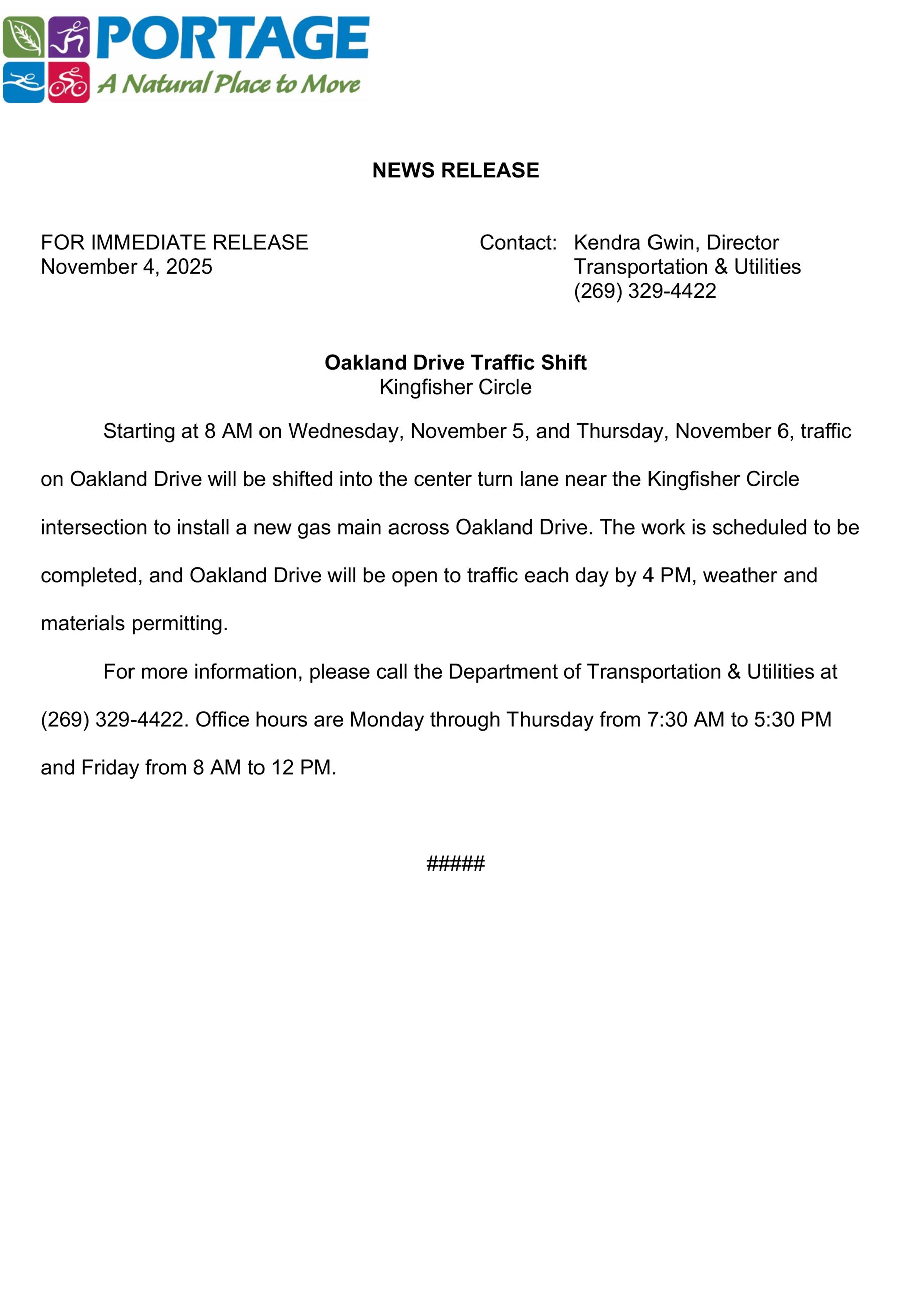 2025 11-04  Oakland Traffic Shift Consumers Energy