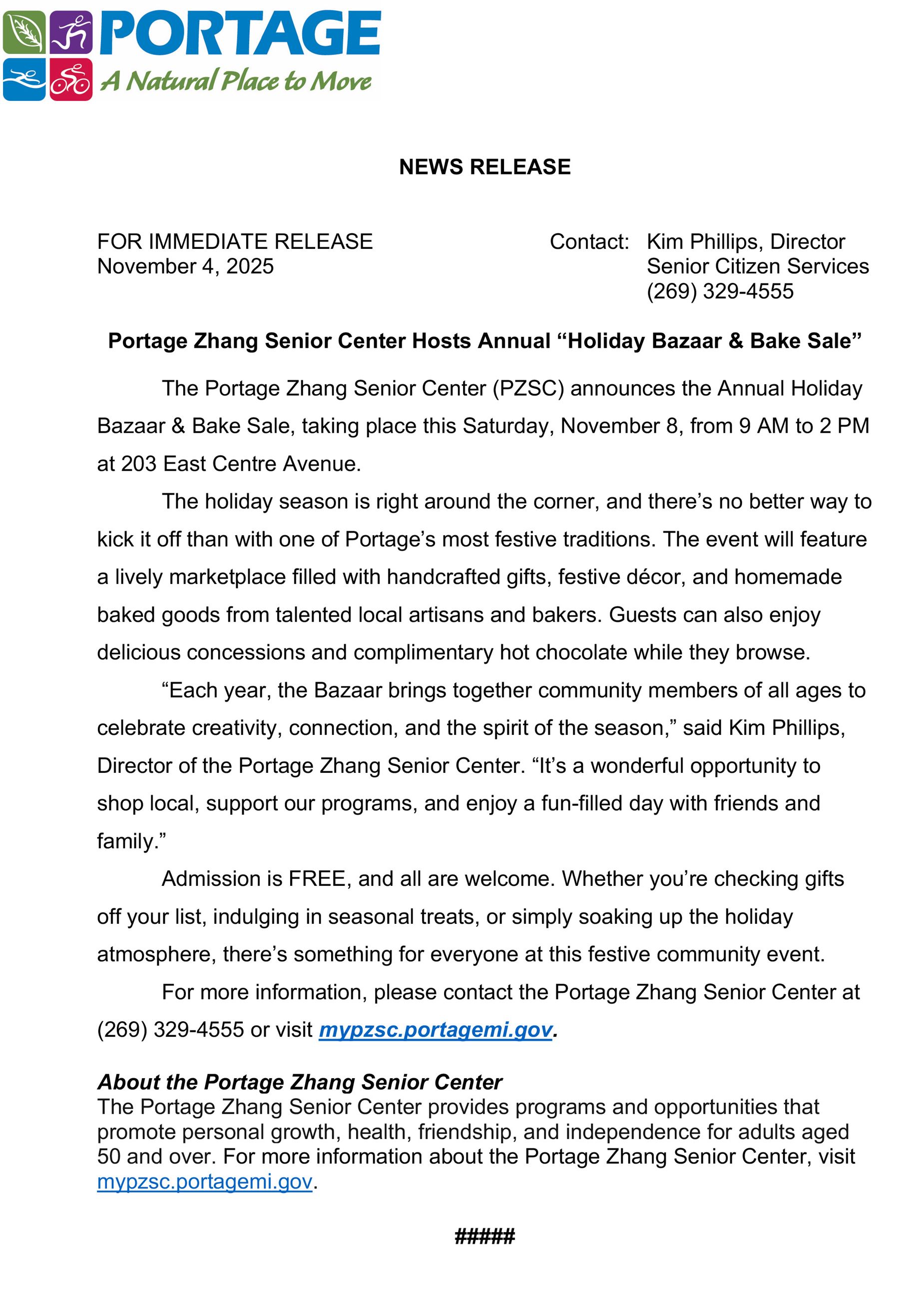 2025 11-4 PZSC Holiday Bazaar and Bake Sale